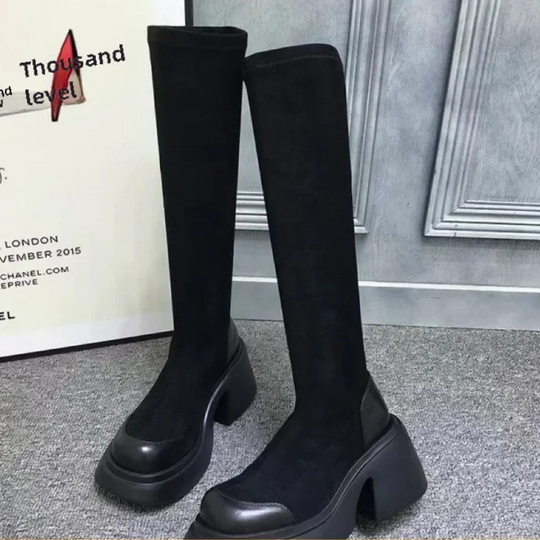 Heidi-Mode | Overknee Platform Stiefel mit Chunky Sohle Trendige Damen Stiefel