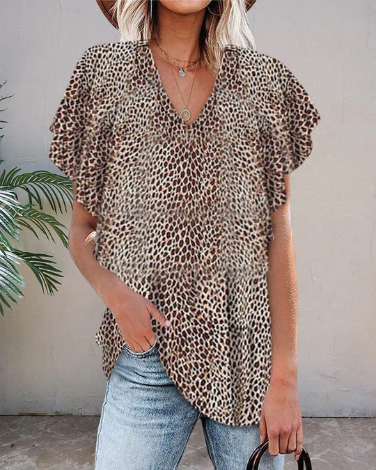 Stylisches Leoparden-Top mit V-Ausschnitt