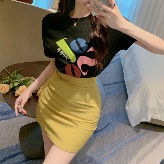 Heidi-Mode | All Match Bedrucktes T-Shirt A-Linie Rock Satz