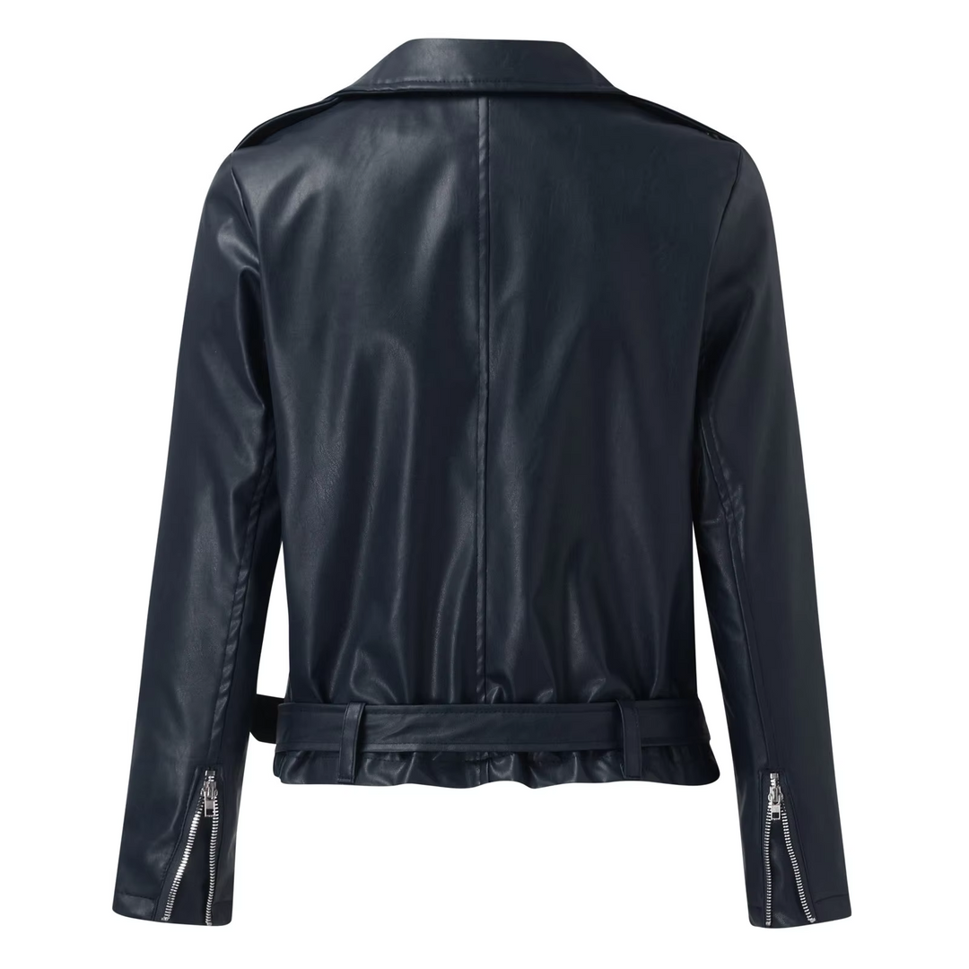 Heidi-Mode | Lederjacke Damen Biker Modell mit Gürtel und Reißverschlussdetails