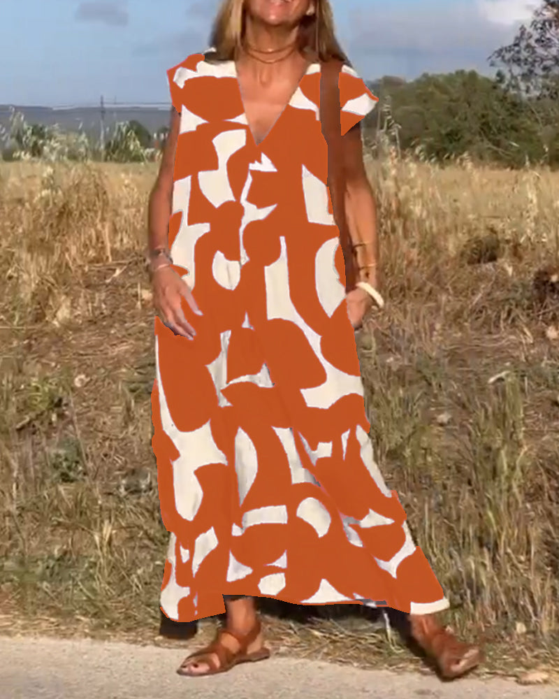 Amara - Maxikleid mit Print und V-Ausschnitt