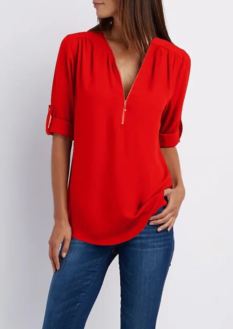 Heidi-Mode | Elegante V-ausschnitt Bluse für Damen