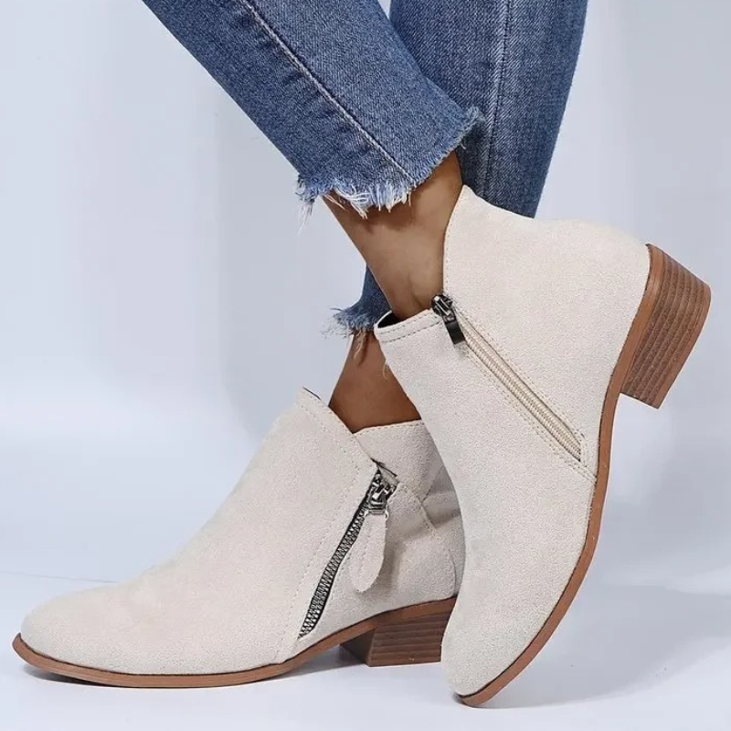 Heidi-Mode | Bequeme Western Stil Stiefeletten mit Dekorativer Reißverschluss Damen Stiefeletten