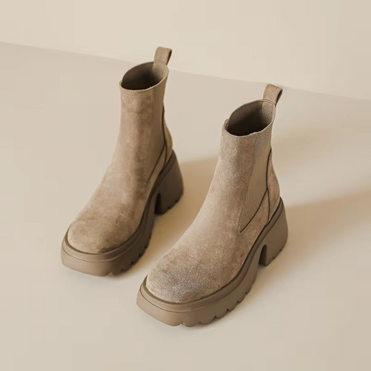 Heidi-Mode | Damen Chelsea Boots mit Dickem Absatz und Elastischen Seiten