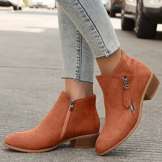 Heidi-Mode | Modische Stiefeletten für Damen mit Reißverschluss und Niedrigem Absatz Damen Stiefeletten