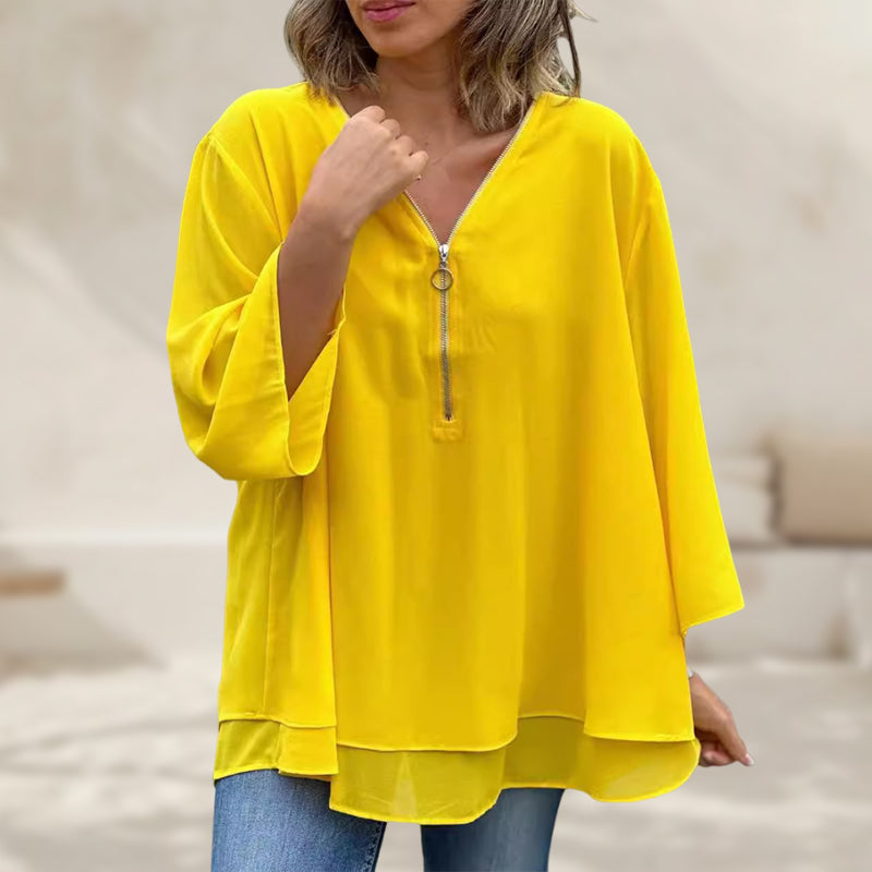 Heidi-Mode | Chiffon Reißverschluss Top mit V-Ausschnitt