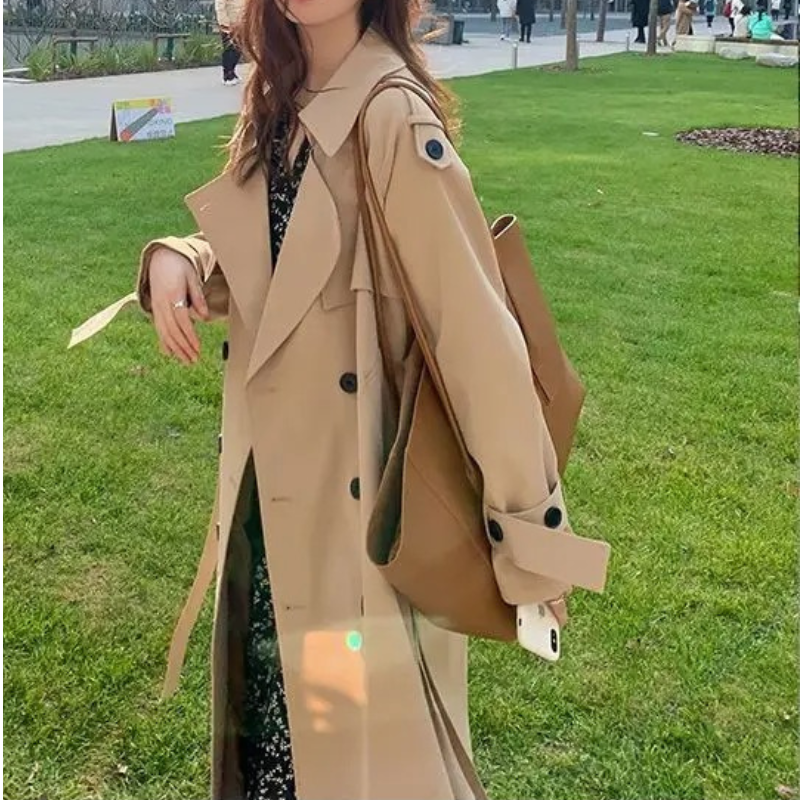 Heidi-Mode | Langer Trenchcoat mit Gürtel für Frauen Eleganter Trenchcoat Damen