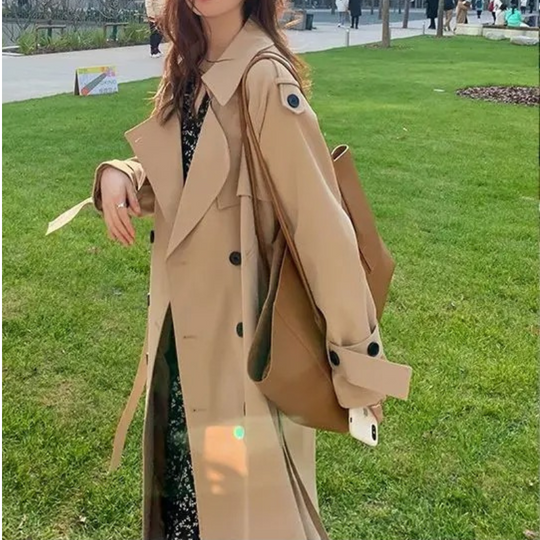 Heidi-Mode | Langer Trenchcoat mit Gürtel für Frauen Eleganter Trenchcoat Damen