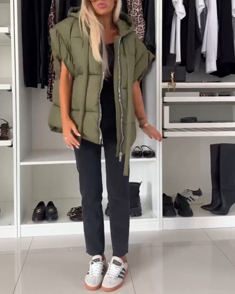 Heidi-Mode | Jacken mit Kapuze Einfarbig Reißverschluss und Kurzen Ärmeln