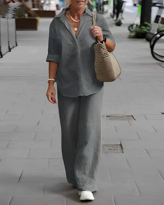Heidi-Mode | Lässige Polo Bluse und Gerade Beine Hosen Set