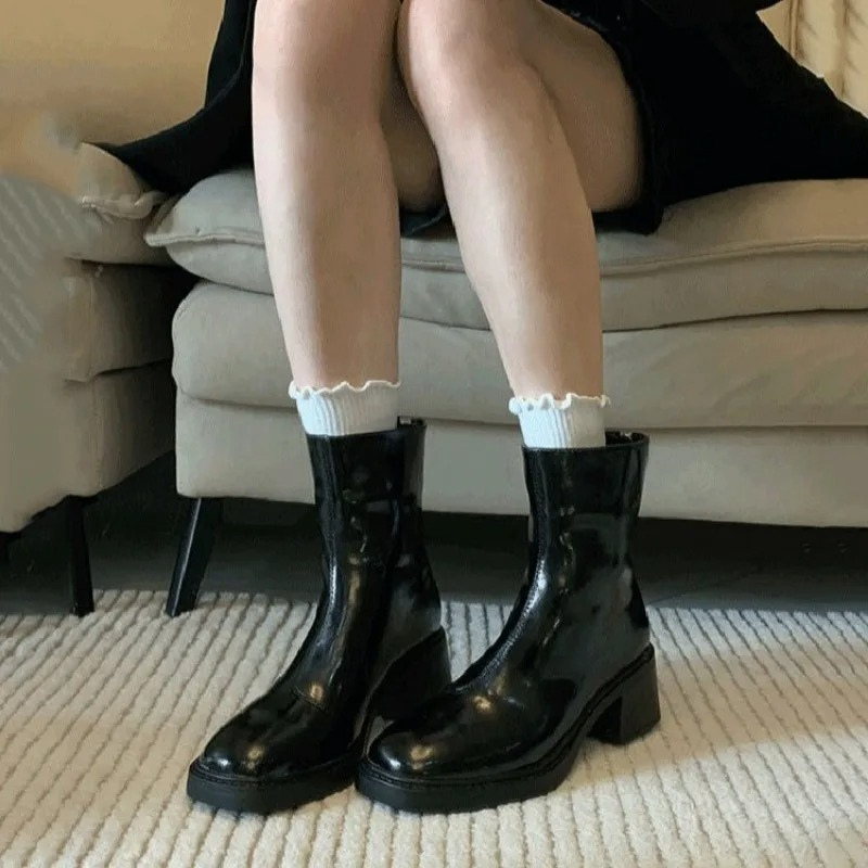 Heidi-Mode | Stilvolle Leder Ankle Boots mit Blockabsatz für Damen Damen Ankle Boots