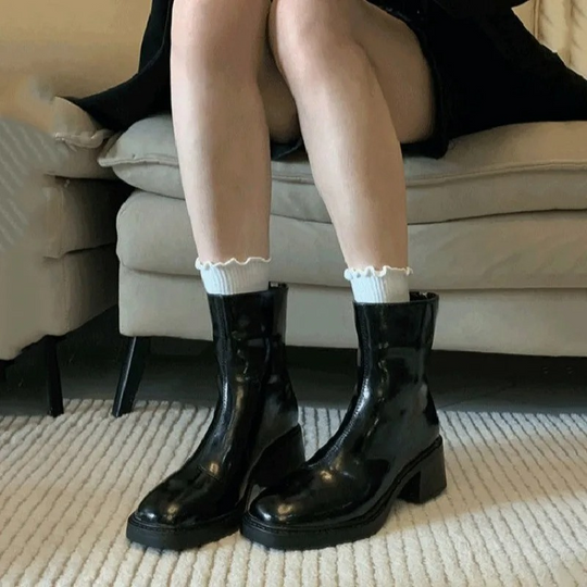 Heidi-Mode | Stilvolle Leder Ankle Boots mit Blockabsatz für Damen Damen Ankle Boots