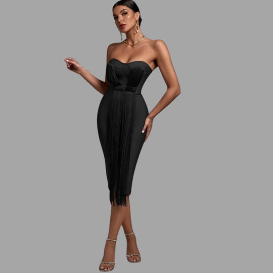 Schickes trägerloses Kleid mit Fransendetail