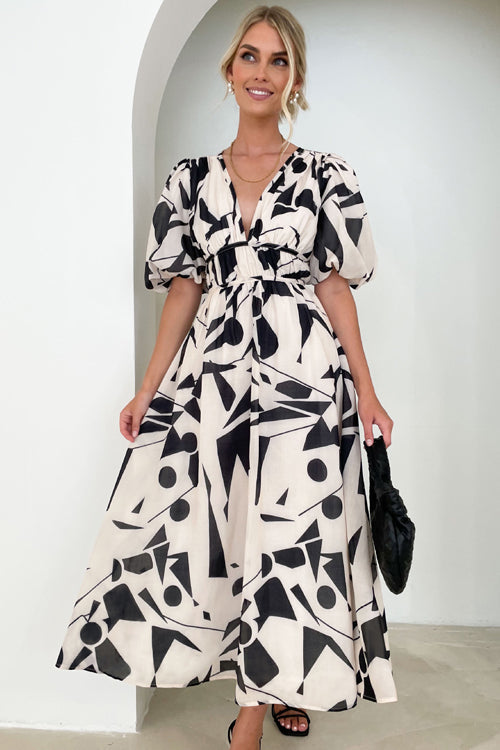 Heidi-Mode | Real Love Print Puffärmel Maxi Kleid