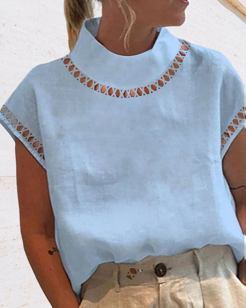 Heidi-Mode | Einfarbige Spitzenbluse mit Stehkragen