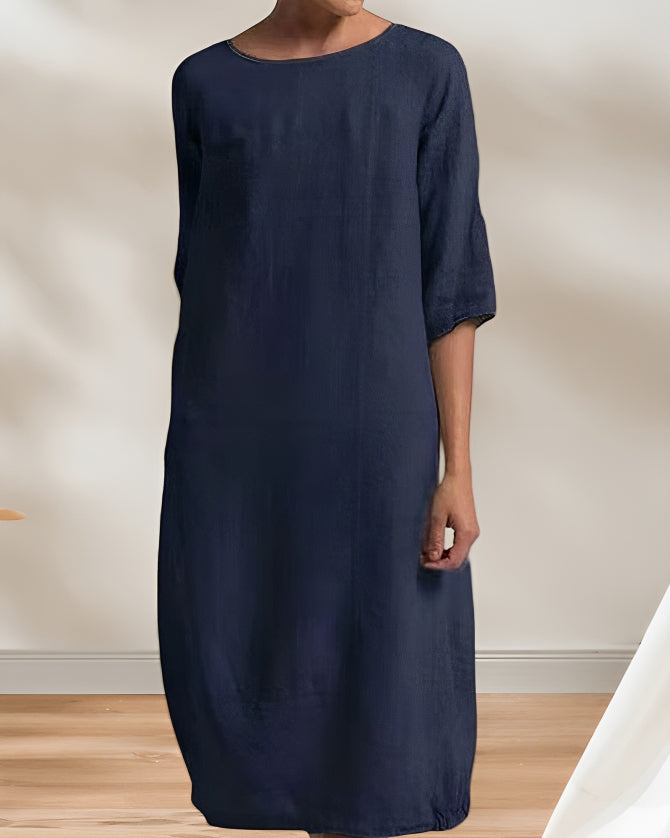 Heidi-Mode | Ladies Lässig Leinen Look Einfaches Midikleid