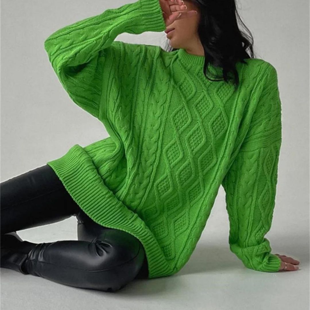 Heidi-Mode | Strickkleid mit Zopf Muster und Lockeren Schnitt