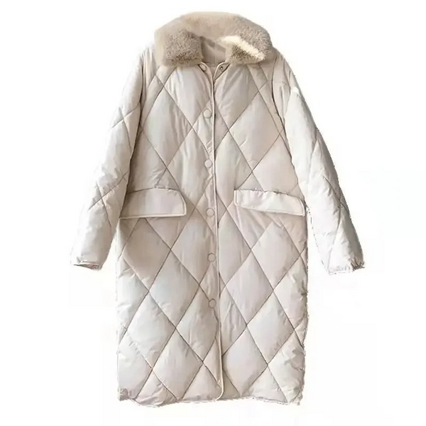 Heidi-Mode | Stylische Übergroße Steppjacke mit Pelzkragen und Knöpfen Ideal für Herbst/Winter