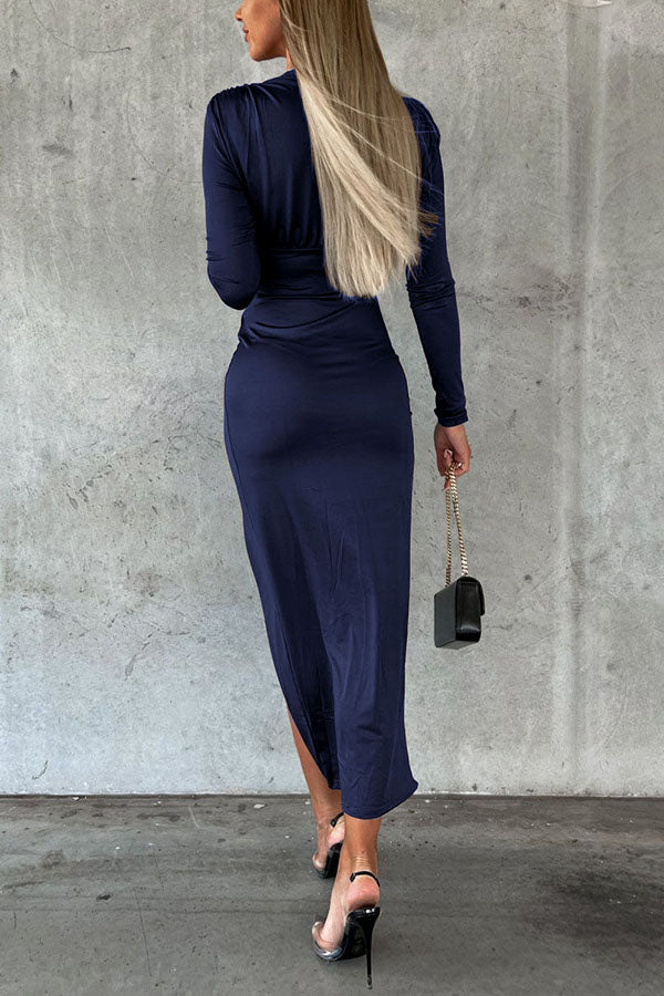 Heidi-Mode | Novakiki Hey Bella V-Ausschnitt Rüsch Bodycon Midi Kleid