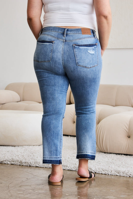 Heidi-Mode | Judy Blue Vollgröße Release Saum Cropped Bootcut Jeans