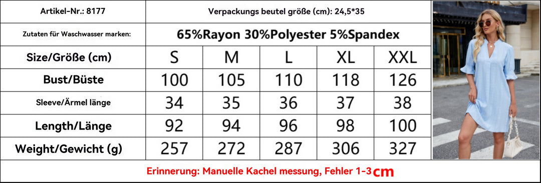 Heidi Mode | Jacquard five-quarter-sleeved Kleid mit V-Ausschnitt