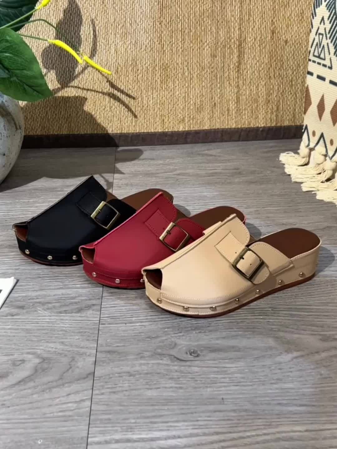 Heidi-Mode | Bequeme Sommerschuhe Auf Plateau mit Riemenverschluss und Offener Zehe