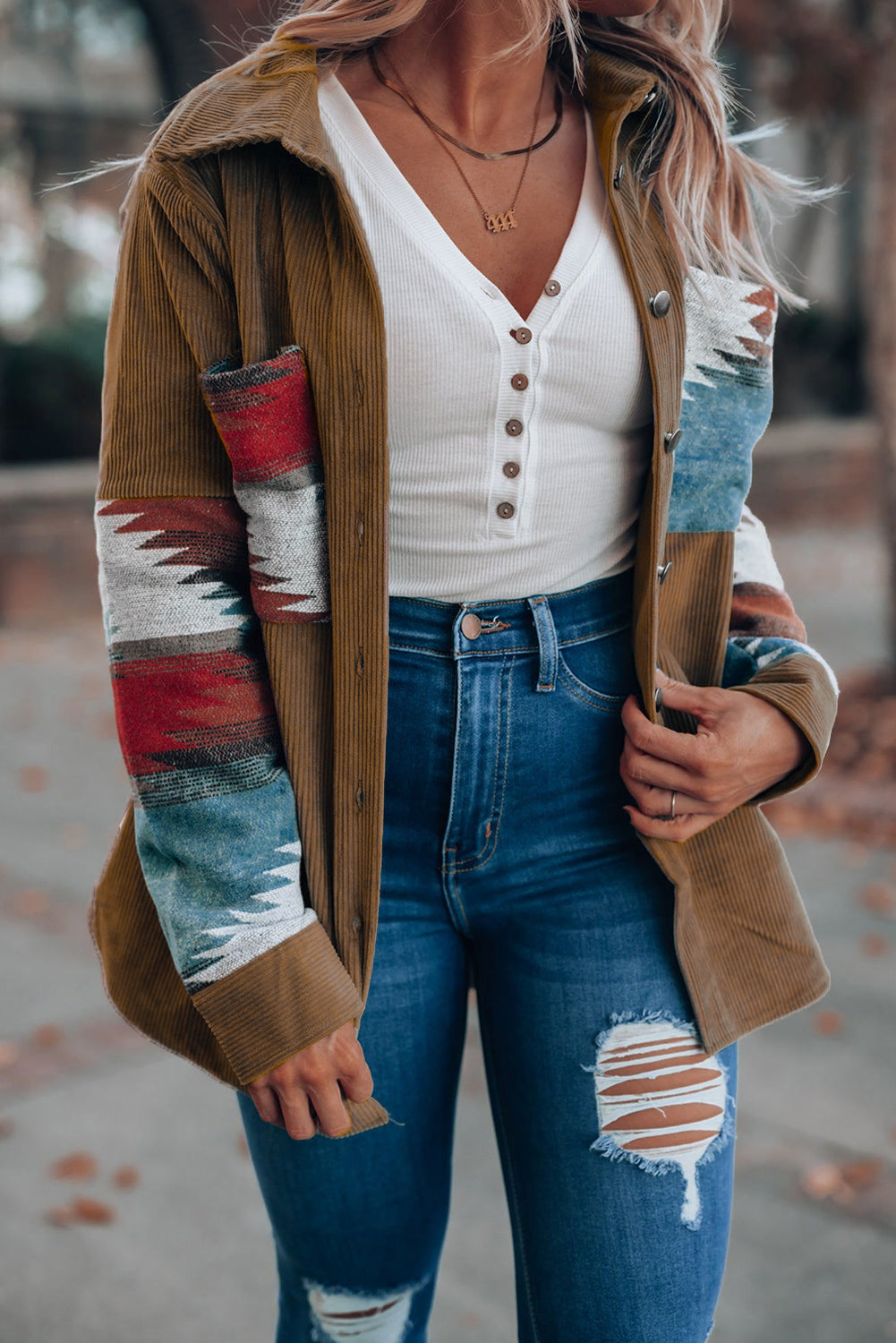 Cordjacke Mit Aztekenmuster