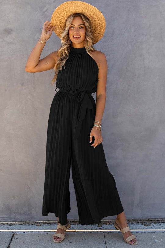 Halterneck gefälteter Jumpsuit mit weitem Bein