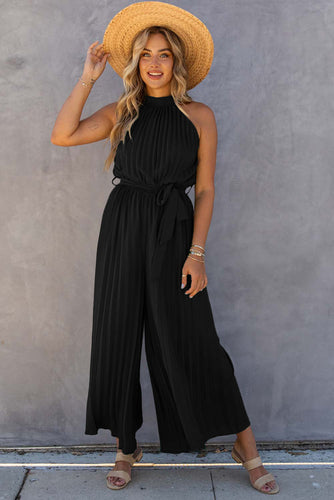 Halterneck gefälteter Jumpsuit mit weitem Bein