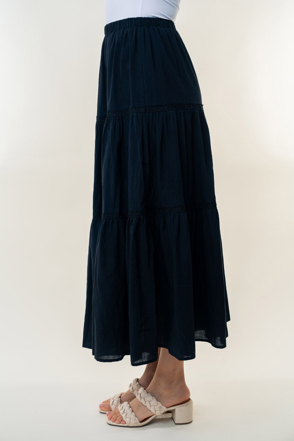 Heidi-Mode | White Birch Hohe Taillierte Stufen Maxi Rock