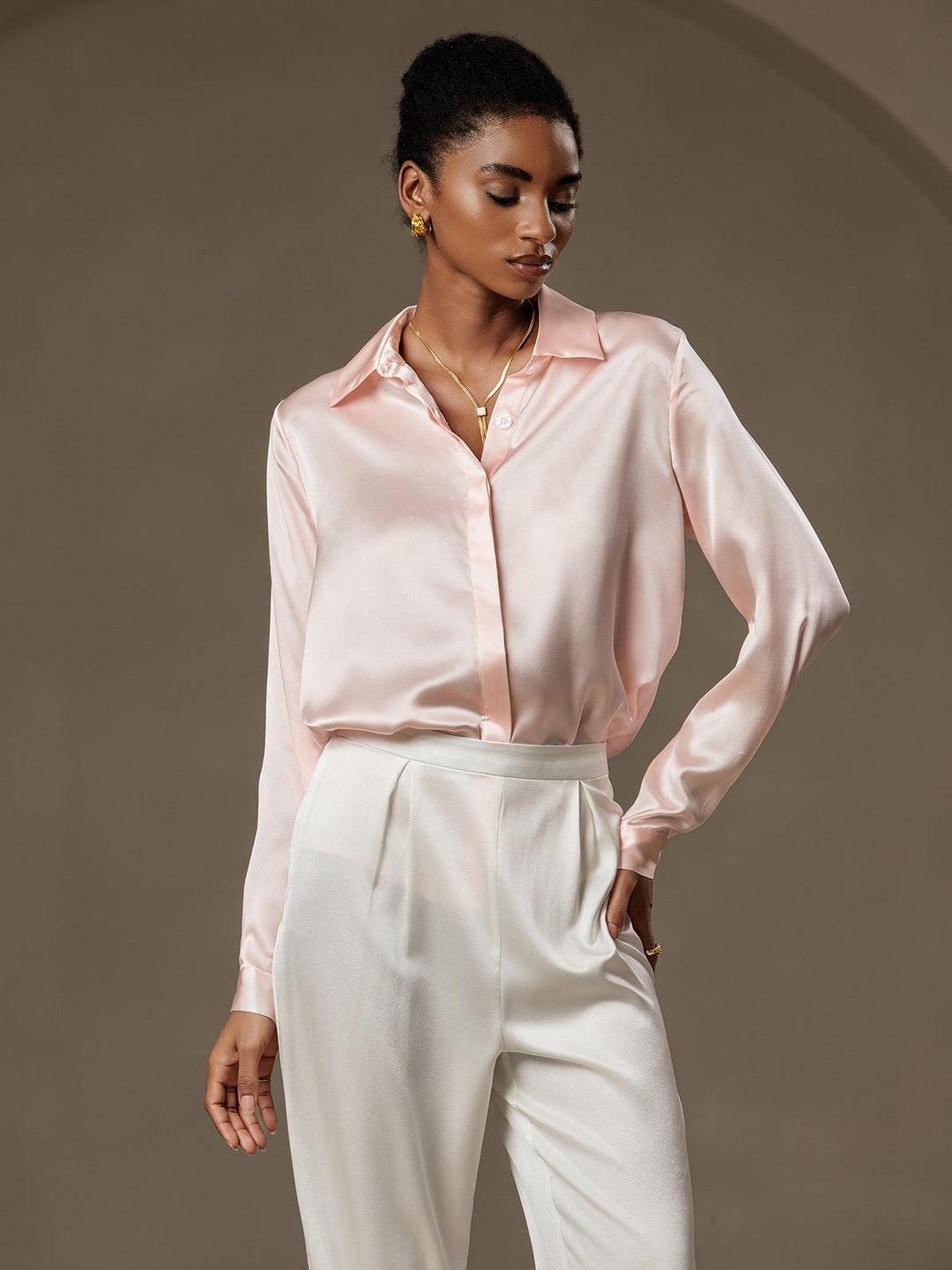Heidi-Mode | Damen Klassische Seide Langarmshirt