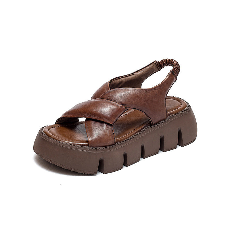 Heidi-Mode | Zur Spitze Layer Ko Leder Plattform Römisch Stil Mode Retro Sandalen