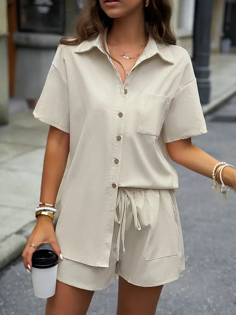 Heidi-Mode | Set Kurzarmhemd & Shorts Relaxed Fit Leicht & Atmungsaktiver Stoff