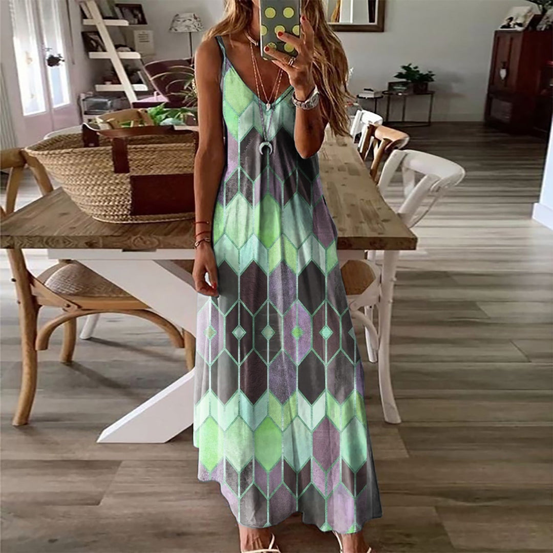 Heidi-Mode | Spaghetti-Träger Rückenfreies Ärmelloses Tie-Dye Lange Maxi-Kleid