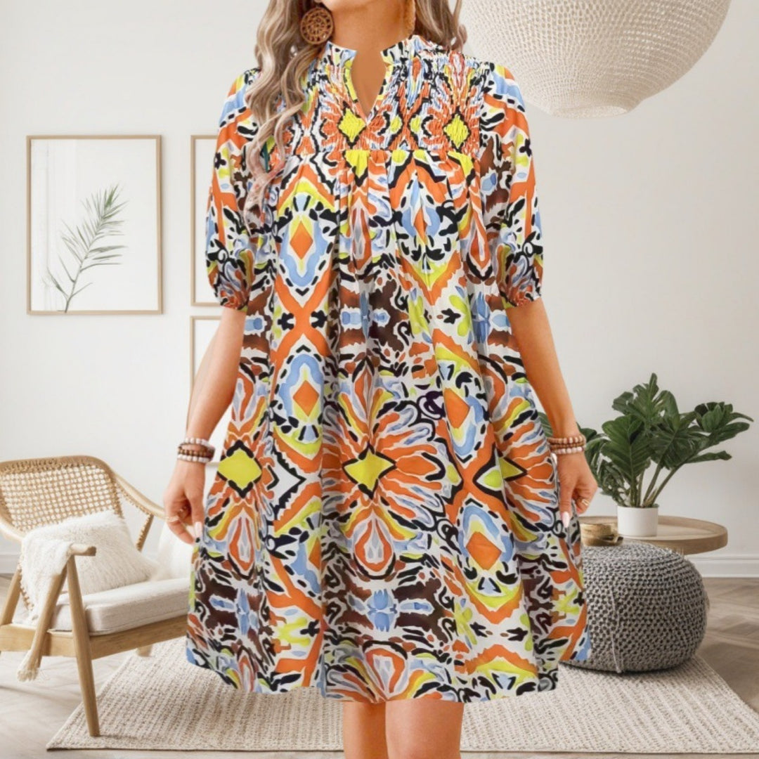 Heidi Mode | Bohemian Women 's Fashion Bedrucktes Kleid mit V-Ausschnitt