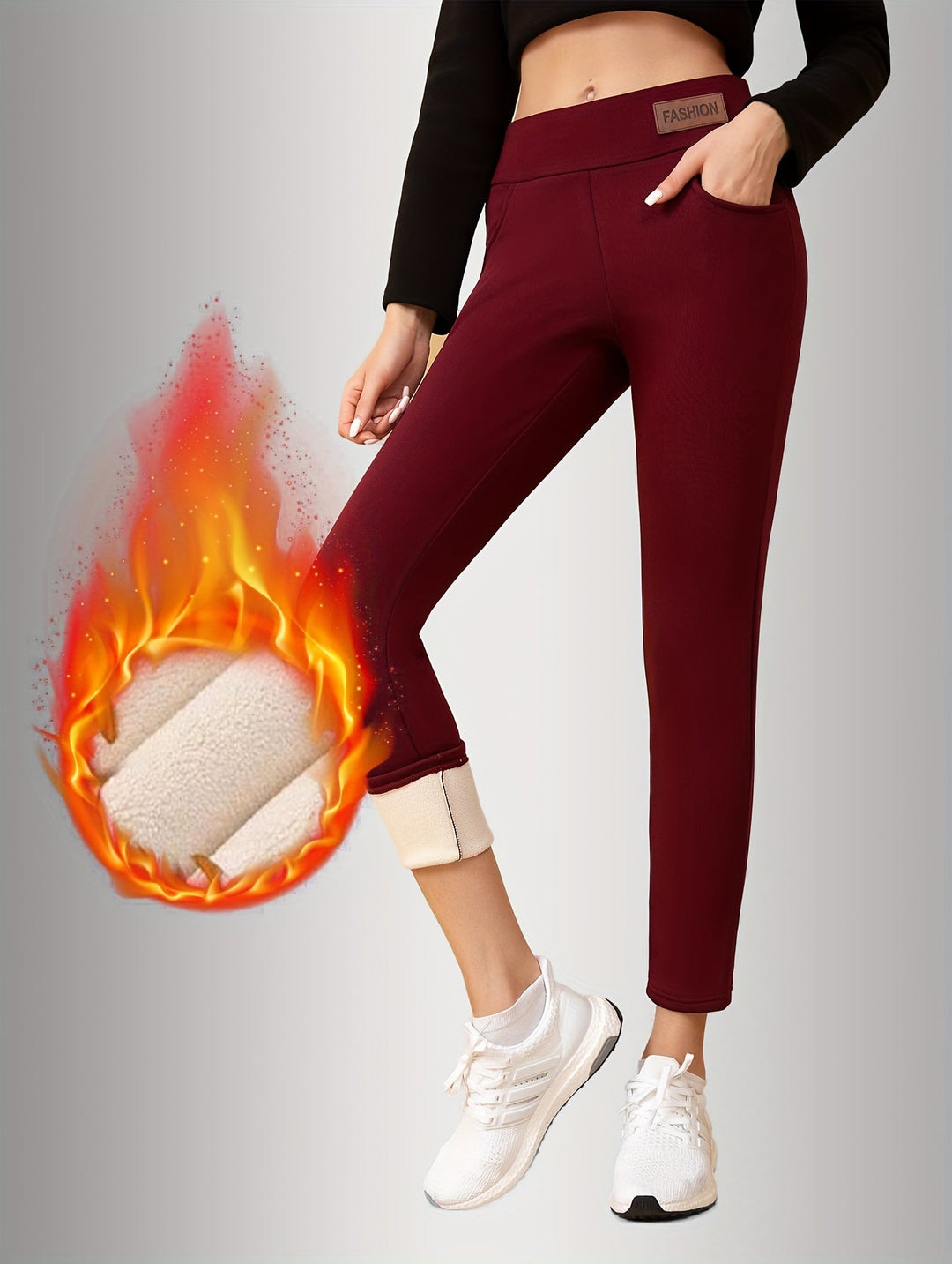 Heidi-Mode | Hoch Taillierte Fleece Gefütterte Leggings mit Taschen