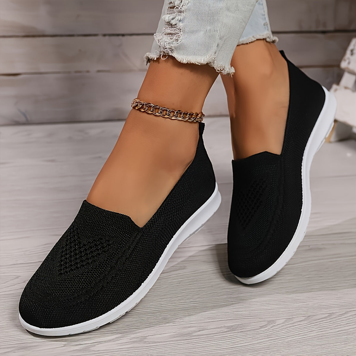 Heidi-Mode | Einfarbige Gestrickte Sneaker Für Damen