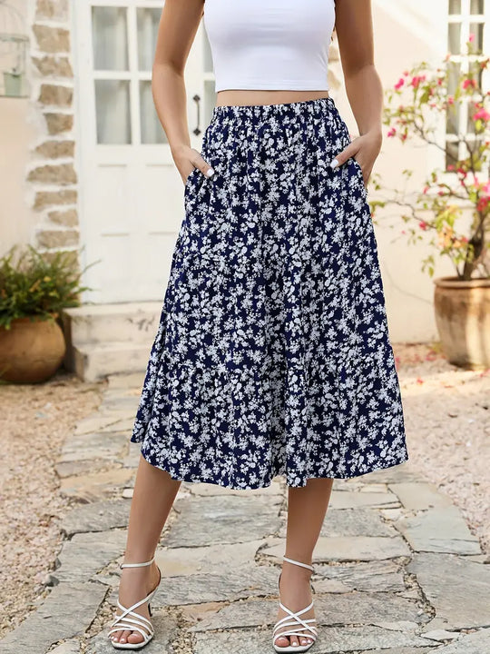 Heidi-Mode | Blumenmuster Glockenrock mit Taschen