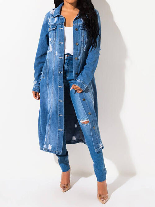 Heidi-Mode | Lange Ärmel Raw Hem Denim Jacke