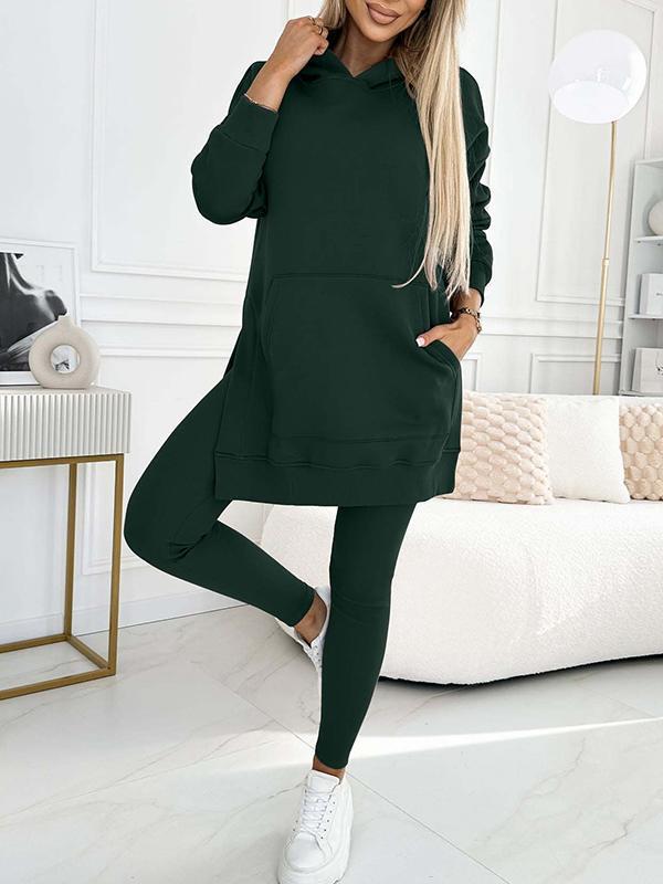 Heidi-Mode | Sportlich Lässiger Kapuzenpullover Dicke Unterhosen Leggings Set