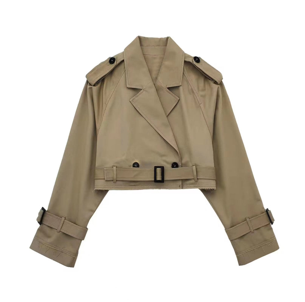 Heidi-Mode | Stylischer kurzer Trenchcoat - Elegantes Gürtel-Design