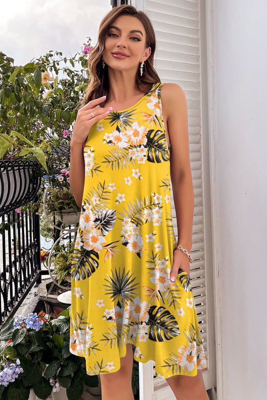 Heidi-Mode | Bedrucktes Rundhals Ärmelloses Kleid