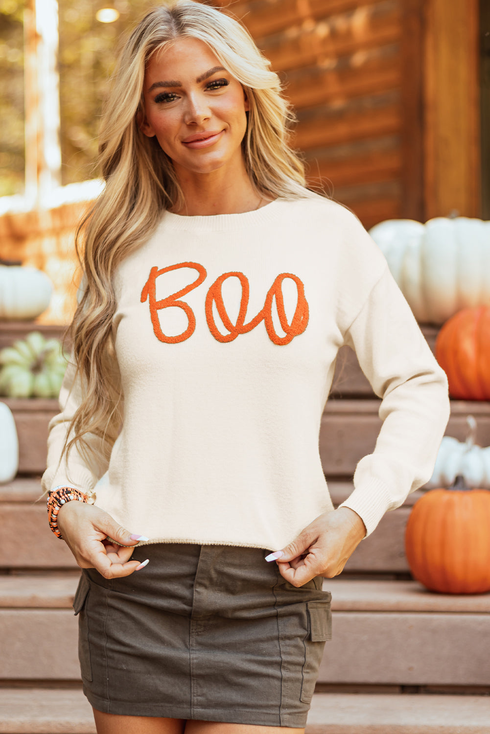 Boo Strickmuster Gerippter Rand Drop Shoulder Pullover