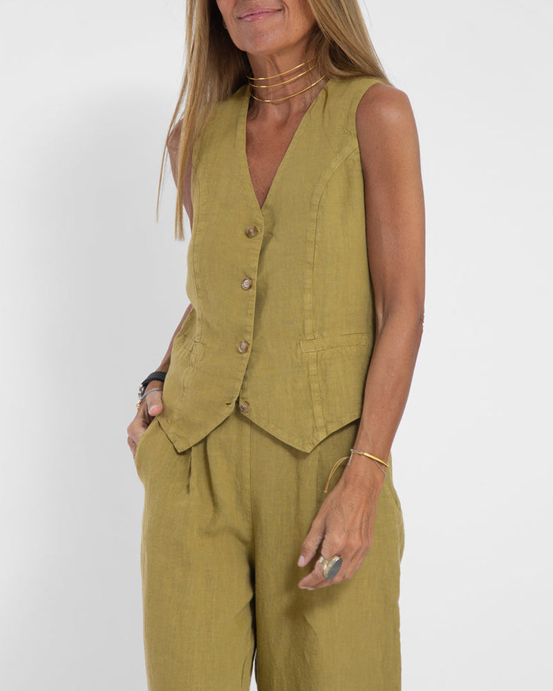 Heidi-Mode | Einfach, Elegant Set Bestehend aus Leinenweste und Breiten Hosen