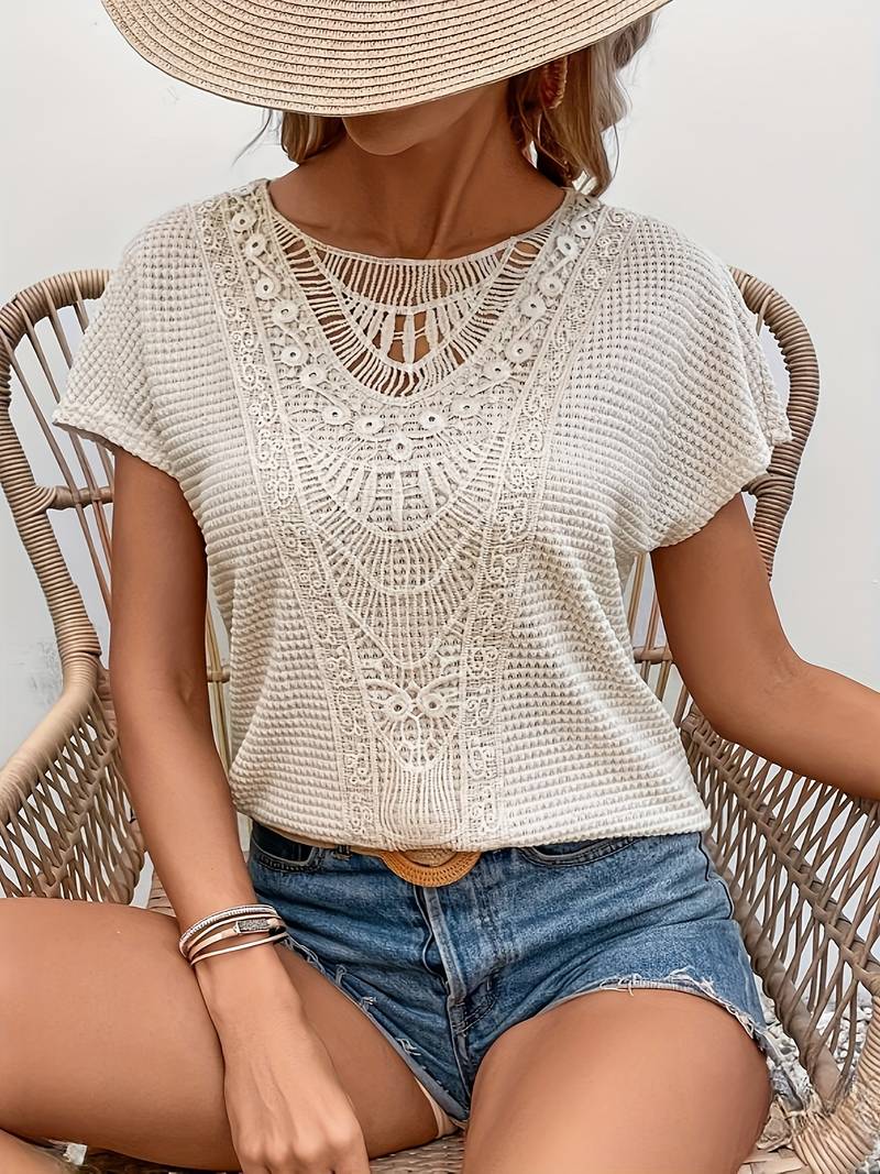 Heidi-Mode | Einfarbiges Spitzen-Shirt mit Rundhalsausschnitt
