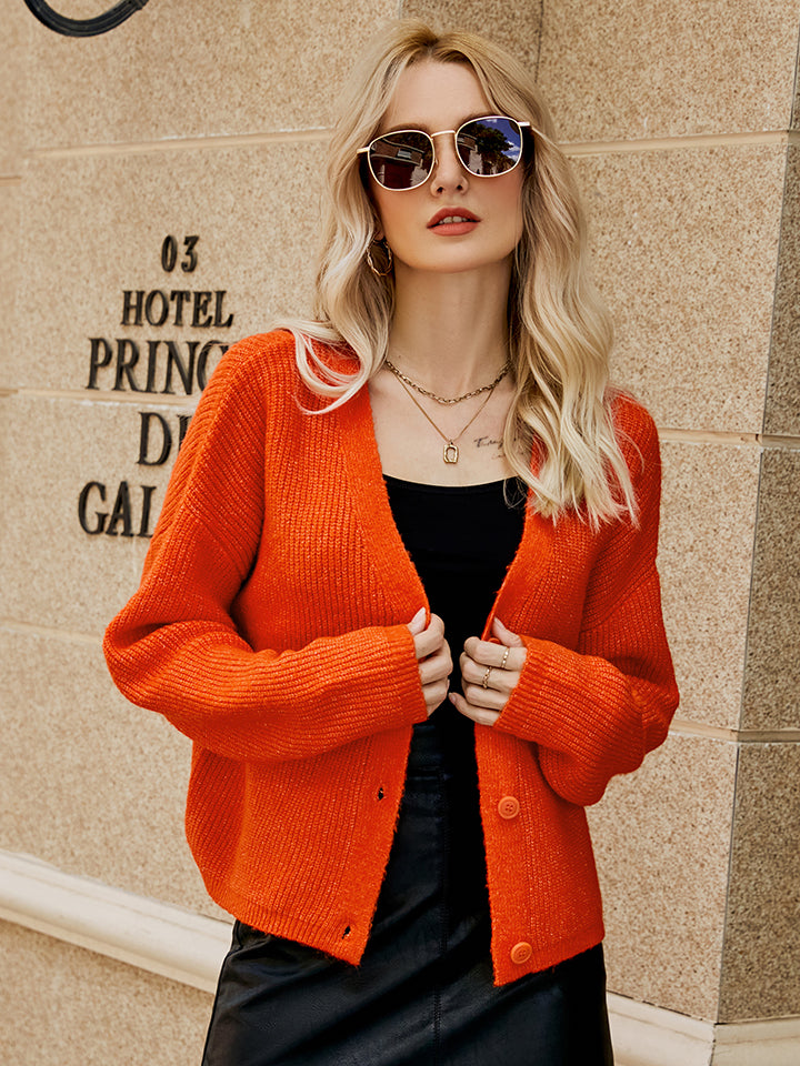 Heidi-Mode | Gefallene Schulter Knopfleiste Cardigan