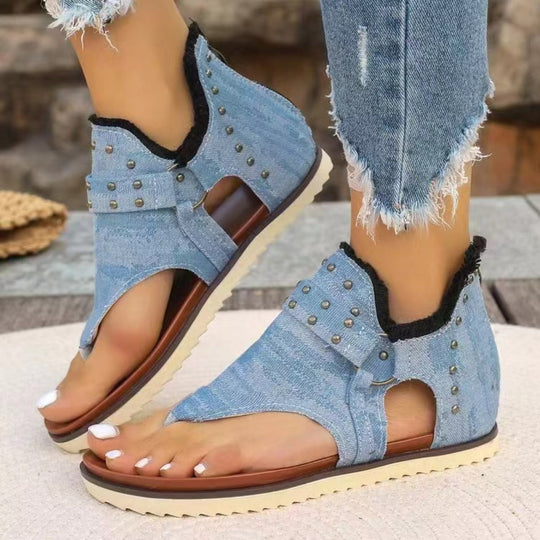 Heidi-Mode | Nieten Rohsaum Flache Sandalen