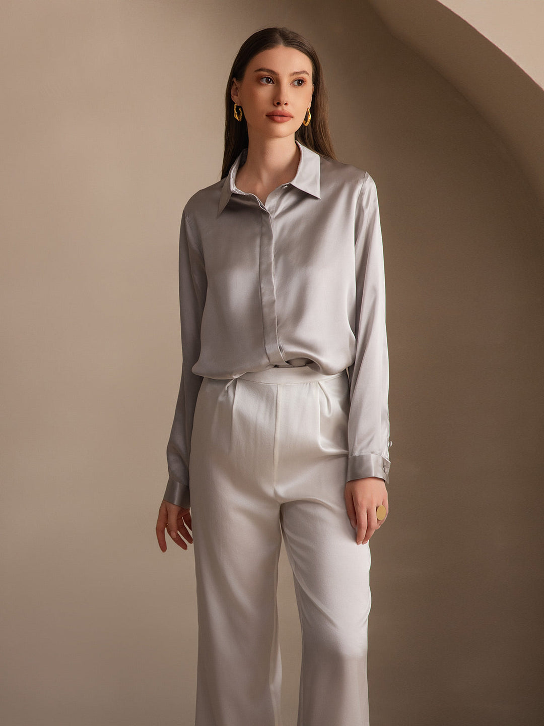 Heidi-Mode | Damen Klassische Seide Langarmshirt
