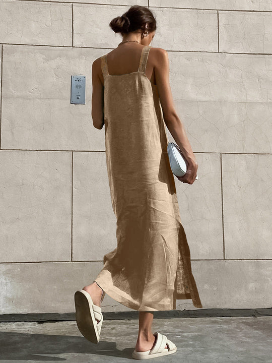 Sandfarbenes Leinenkleid