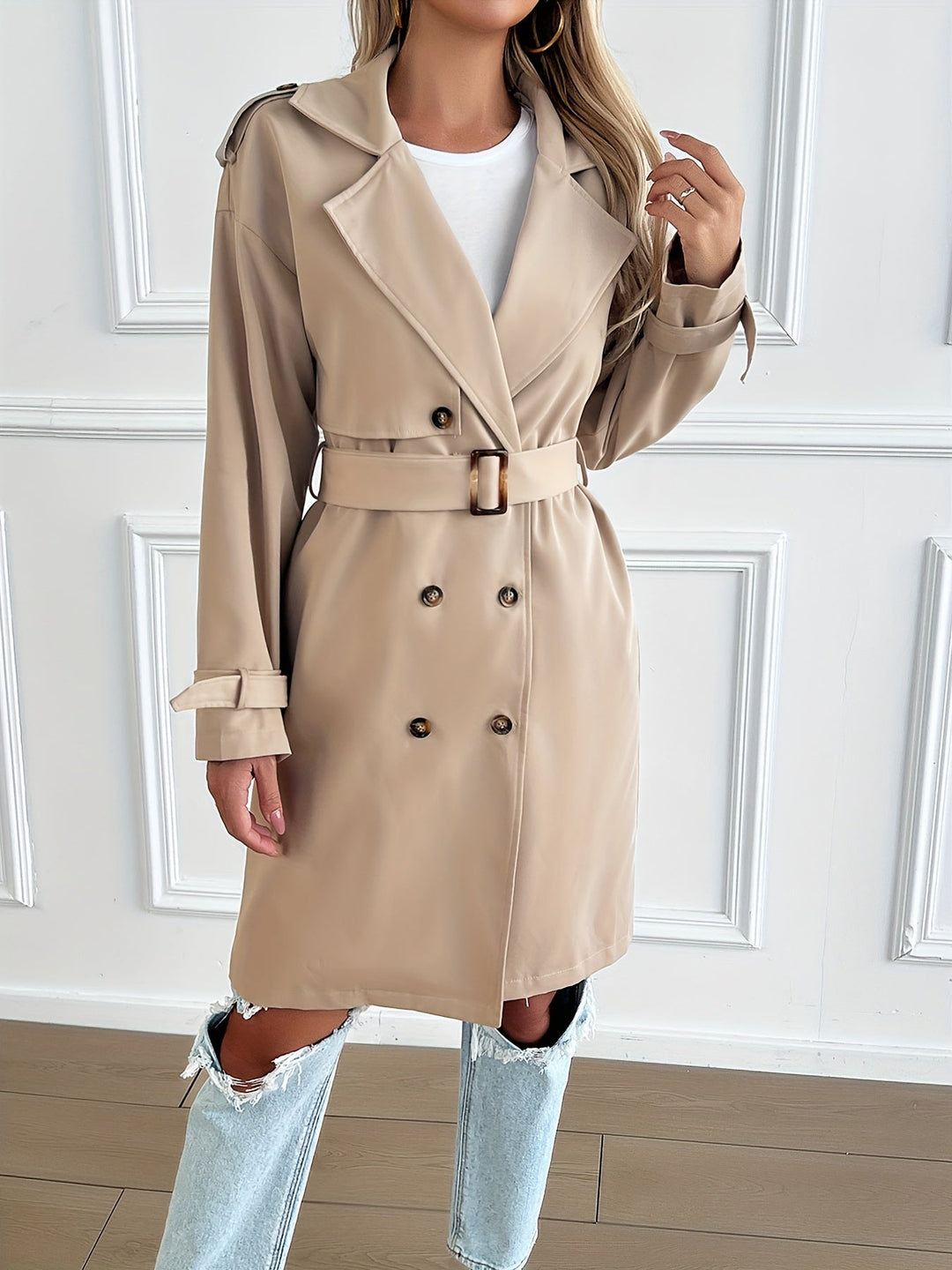 Heidi-Mode | Gürteltrenchcoat mit langen Ärmeln für Frauen Perfekt für den Alltag